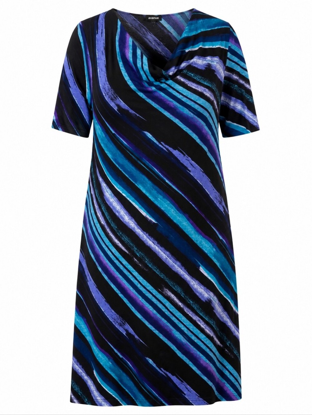 AVENUE | Soft Cowl Neck Sweater Dress Blue Purple Abstract Stripe | 14 16